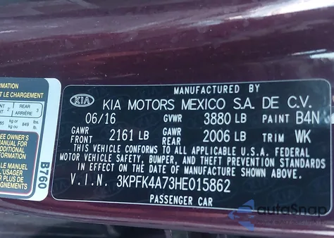 2017 Kia Forte Lx from USA, damaged, VIN 3KPFK4A73HE015862